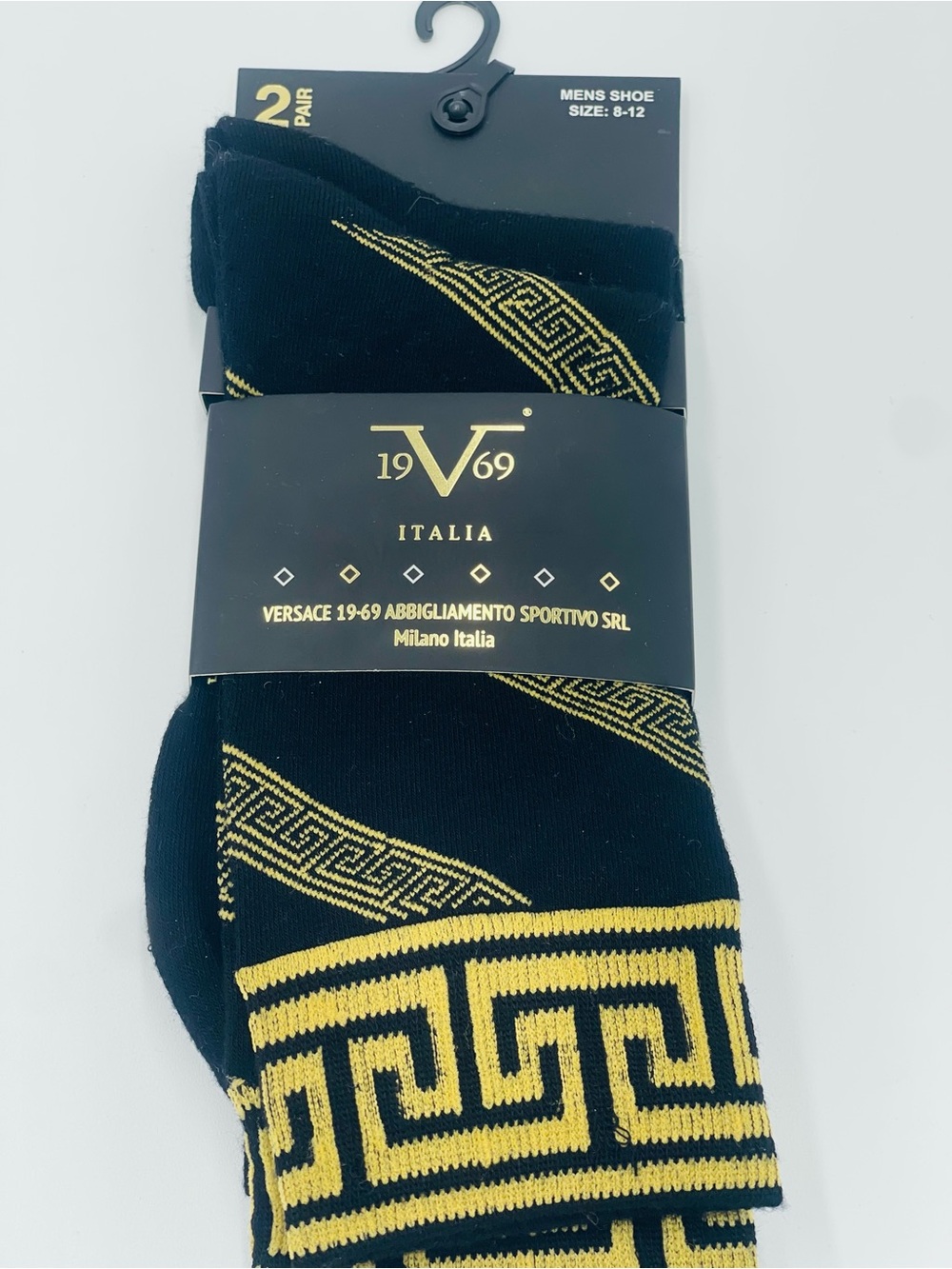 Men's Versace 1969 Black & Gold Patterned Socks 1 pair size 8-12 - Picture 2 of 3